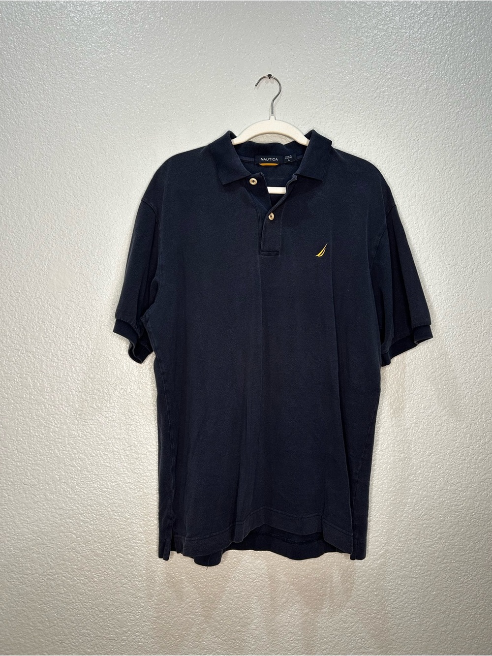 Vintage Nautica Men's Navy Polo with Gold Sail Emblem